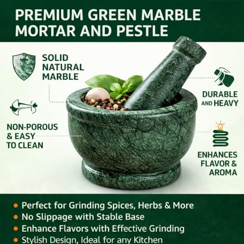 Image of Granite Green Marble Mortar and Pestle Set 5 Inch, Silbatta for Chutney, Kundi Sota, Khalbatta Stone, Imamdasta, Okhli Musal Kitchen Tool for grinding ingredients.