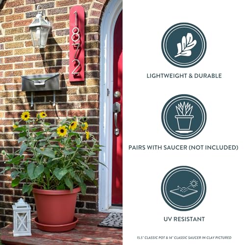 11.5 inch Round Classic Planter - Plastic Plant Pot for Indoor Outdoor Plants Flowers Herbs, Black
