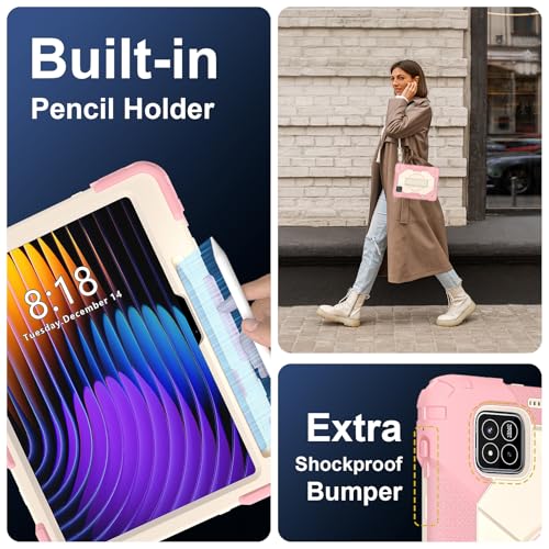 Coque Xiaomi Pad 7 Pro rigide rose avec dragonne rotative - 3