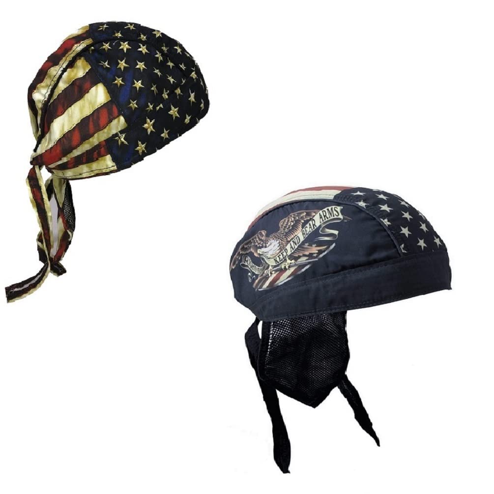 Lot or Set of 2 USA 2nd Amendment Keep Bear Arms Distressed USA American Flag Patriotic America Headwrap