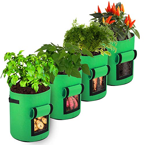 FYTENG Potato Grow Bags 4pcs 10 Gallon Non-Woven Bag Plant Planting Bag Grow Bag is Suitable for Potato Tomato Carrot Sweet Potato Planting Bag(Grass Green)