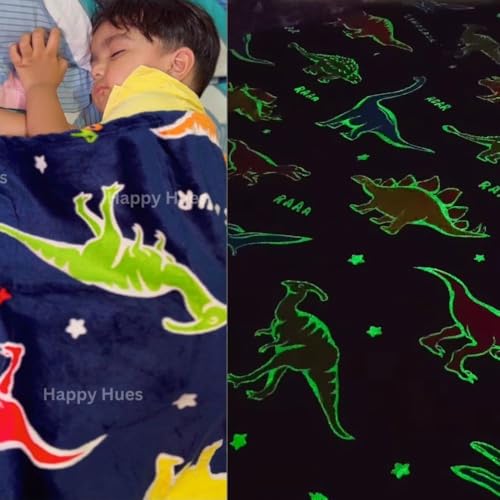Image of Happy Hues Glow in The Dark Blanket Kids-Teens Boys & Girls Travel Lightweight Throw Blankets Soft & Fluffy for Kids (HH-Dinosaur DB)