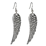 Sterling Silver Plated Vintage Long Angel Wings Feather Charm Dangle Earrings