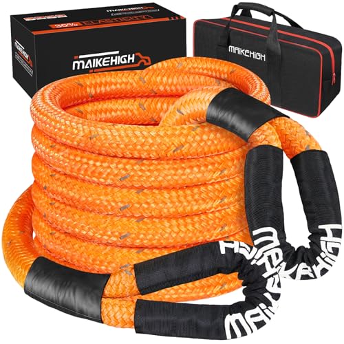 MAIKEHIGH 1-1/8" x 30ft Kinetic Recovery Rope, 56,000LBS Heavy Duty Offroad Recovery Strap (Reflective), 30+% Elasticity Vehicle Tow Rope for Trucks 4WD Pickup Tractor Car SUV ATV UTV Orange