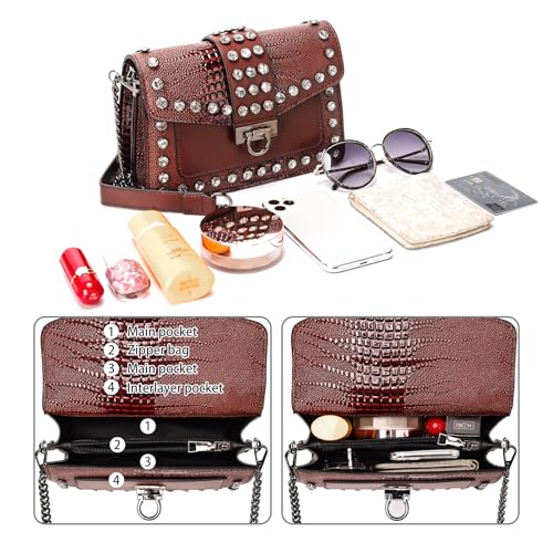 Image of Purse for Women Trendy Leather Shoulder Bag Ladies Crossbody Bags Vintage Crocodile Print Satchel Handbag for Women