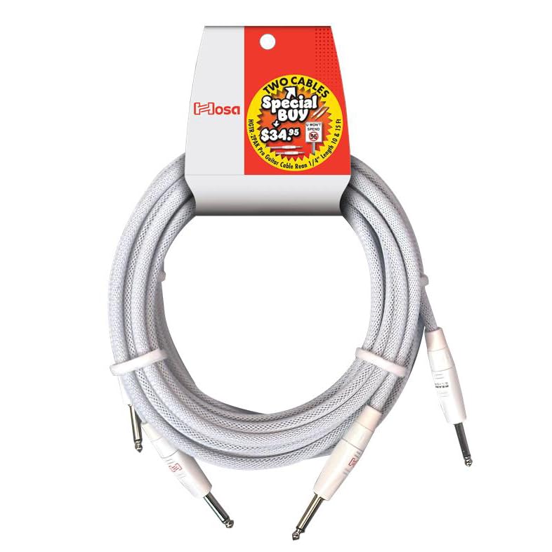 Câble de guitare Hosa HGTR-2PAK blanc tressé jack cordon instrument de musique