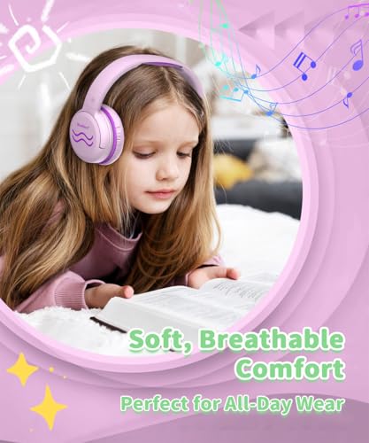 Image of Wired Kids Headphones with Mic, Foldable, Volume Control Safe Listening(85 /94dB), 3.5mm Jack on-Ear Headset for Chilren /Teens /School /Travel /Plane /Ipad /Tablet /Laptop, PinkPurple
