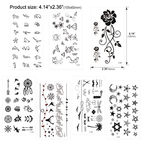 Konsait Temporary Tattoos For Adult Women Men Kids(30 Sheets), Waterproof Temporary Tattoo Fake Black Tiny Tattoos Body Art Sticker Hand Neck Wrist Cover Up Set #TOP4