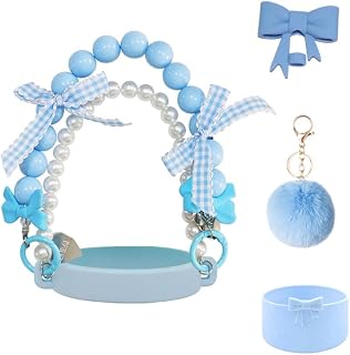 4-Piece Bow & Pearl Cup Accessories Set Compatible with Stanley 40oz & 30oz Quencher Tumbler - Includes Bow Straw Topper, Silicone Boot, Pearl Charms, Handle Strap (Blue)