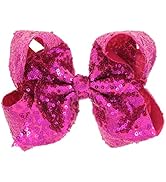AMYDECOR 8 Inch Hot Pink Sparkly Glitter Sequin Hair Bows for Girls