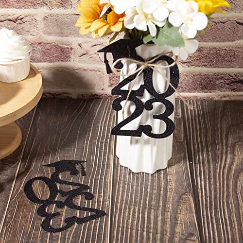 Image of 24PCS Cutouts Tags Graduation Decorations Class of 2025 Cap, Table Centerpiece Grad Party Decorations 2025 Party Tags for Table Congrats Grad Decor, 2025 graduation decorations (Black)