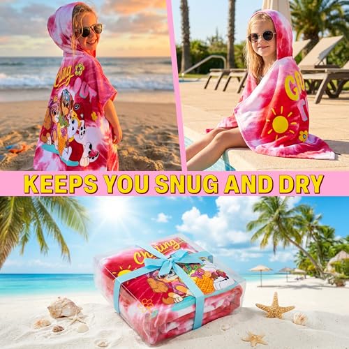 Image of Get Trend Paw Patrol Bath Towels with Hood for Girls, Soft Absorbent Cotton Beach Towel, Swimming Pool Hooded Poncho, Shower Bath Travel Chase Skye for Girls Ages 2-6 (Pink Paw Patrol)