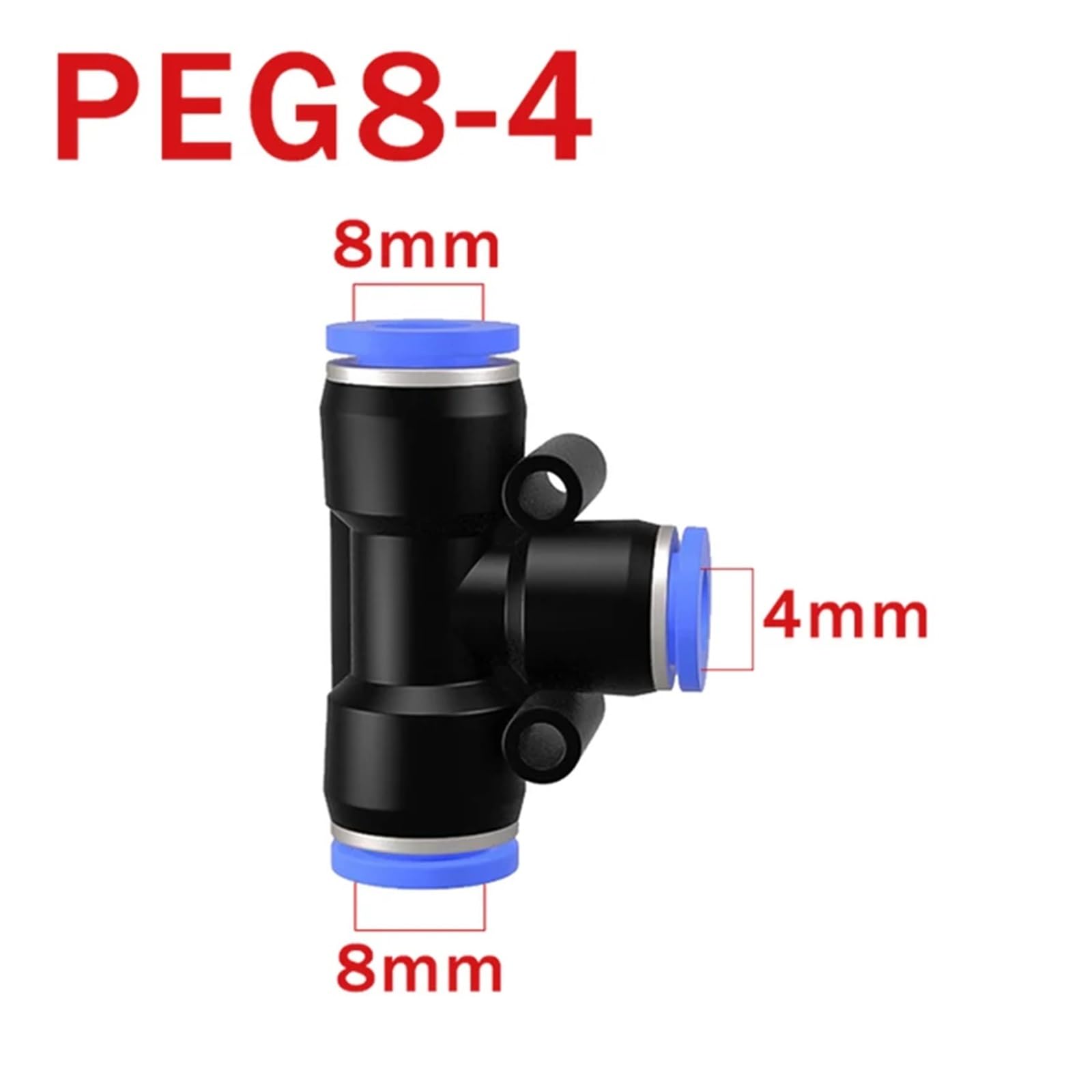 Conector neumático de aire PE PEG de 50/100/500 piezas, reductor de te de ajuste rápido, conector de manguera de tubo de plástico en forma de T de 3 vías, 4/6/8/10/12 mm(PEG 8-4,100 PCS)