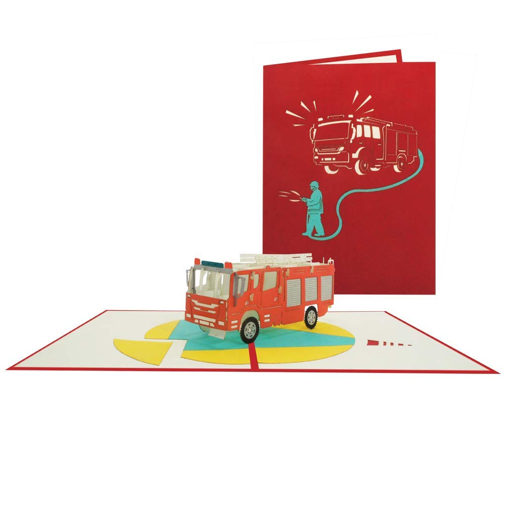 Sweetpopup® 3D Fire Truck Pop-Up Card - Birthday Greeting, Firefighter Theme, Gift Voucher - Fire Engine 201