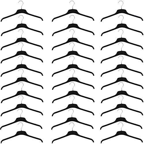 VR7 Multi Pack Strong Black Adult Plastic Coat Clothes Hangers with Notches - 45cm (17.50inches) (Black, 30)
