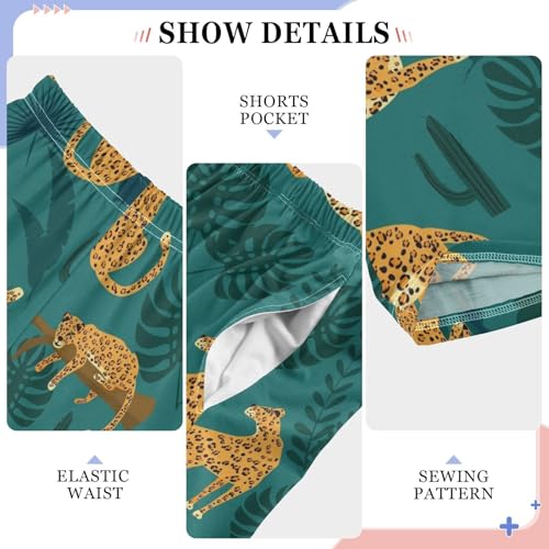 ZZXXB Leopard Leaves Boys Long Pants Soft Trousers Elastic Waist Kids Lounge Bottoms with Pockets S-XL4