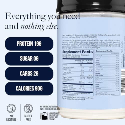 Image of NAKED Chocolate Collagen Advanced - Peptides Protein Powder, Hyaluronic Acid, Vitamin C, Pasture-Raised, Grass-Fed Hydrolyzed Collagen Supplement, Paleo Friendly, Non-GMO, Keto, Gluten Free, 1.3LB