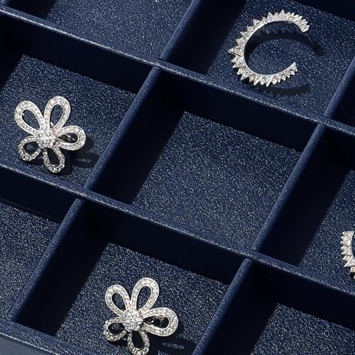 Blue Leather Jewelry Tray Earring Organizer Tray 24 Girds Jewelry Display Tray Ring Earrings Holder Trays Jewelry Drawer Organizer for Ring Earrings Storage Display