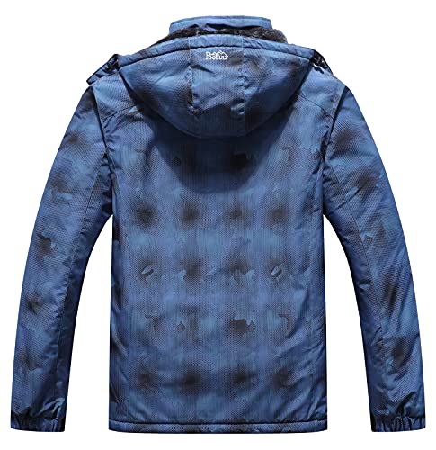 Pooluly Men's Ski Jacket Warm Winter Waterproof Windbreaker Hooded Raincoat Snowboarding Jackets Blue Camo-2XL - Thumbnail 2