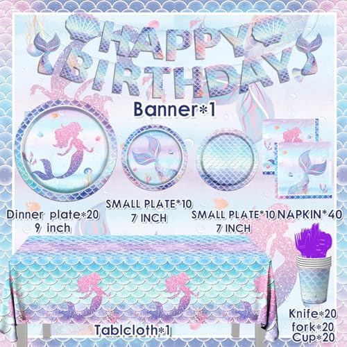 Cmusko Mermaid Party Decorations, Mermaid Birthday Party Supplies Tableware Include Mermaid Plates And Napkins,Mermaid Tablecloth For Mermaid Under The Sea Birthday Party Decorations thumb #5