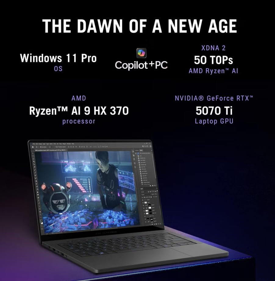 Image of ASUS ROG Zephyrus G14 AI Gaming Laptop 14.0 inch 120Hz 2.8K Display (AMD Ryzen AI 9 HX 370, GeForce RTX 5070 Ti 12GB, 32GB LPDDR5X, 4TB PCIe SSD, RGB KB, WiFi 7, Webcam, Win 11 Pro) w /USB-C Dock
