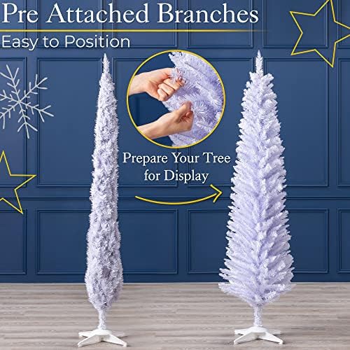 Christow White Slim Christmas Tree 6ft, Artificial Pencil Tree 2022, Modern Indoor Decoration with Stand (tree skirt not included)