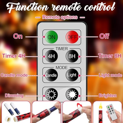 Image of Aurelema 6 Pcs Valentines Day LED Flameless Candle Set Valentine Day Flameless Taper Candles with Heart Battery Operated Seasonal Celebration with Remote for Wedding Romantic Night