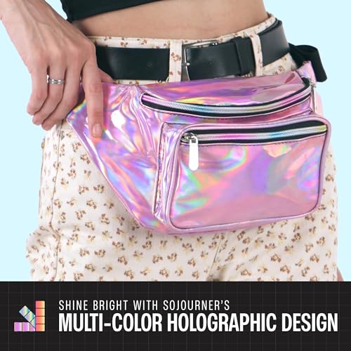 Image of Sojourner Holographic Rave Fanny Pack - Packs for Festival Women, Men | Cute Fashion Waist Bag Belt Bags (Pale Pink)