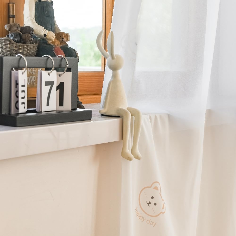 Cartoon Bears Kids Bedroom Sheer Curtains for Babys Room Living Room Grommet Top White Light-Filtering Print Bear Privacy Tulle Curtain for Nursery Baby Play Room 1 Panel (W52 L84 inch,White)