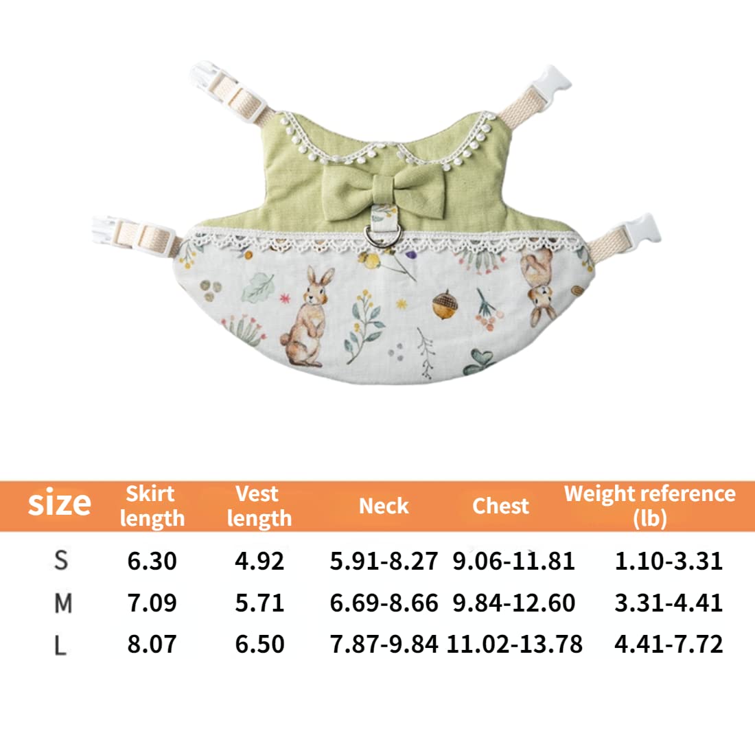 Rabbit Harness and Leash for Walking Escape Proof - Bunny Cotton Harness Outdoor Camping Hiking Training - Also Suit for Ferret Kittn Puppy Small Animals (Waistcoat,Large)