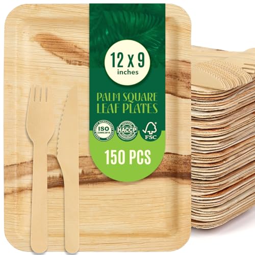 MOCADI Disposable Rectangle Palm Leaf Plates | Eco-friendly, Natural, Compostable Dinnerware| (50, Large)