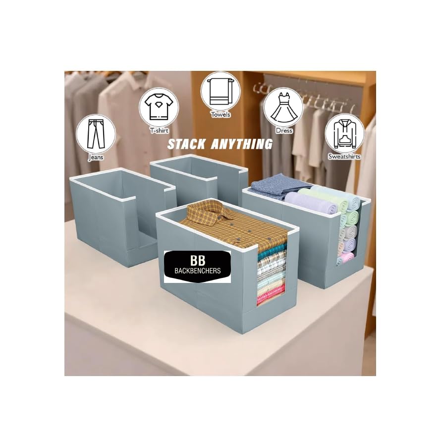Image of Clothes Organizer Non-Woven Fabric for Wardrobe /Foldable Cupboard Storage Boxes /Rectangular Almirah Organizers for Shirts /Pants /T-Shirts /Dress /Jeans (SHIRT COVER 002)