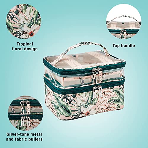 Conair Travel Makeup Bag, Large Toiletry And Cosmetic Bag, Perfect Size For Use At Home Or Travel, Three Piece Train Case Set In Tropical Print #TOP1