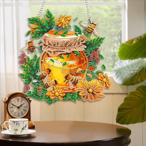 Yomiie Bee Sun Catcher Window Hanging - DIY Double Sided Honey Pot Flowers Diamond Painting Pendant Kits for Adults, Acrylic Diamonds Art Ornament for Indoor/Outdoor Garden Home Decoration (8x8 inch) by Yomiie - Image 5