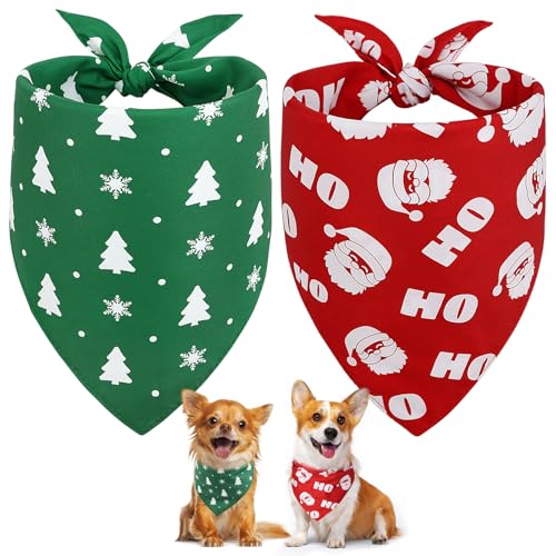 Vivifying Dog Christmas Bandana, 2 Pack Santa Claus and Christmas Tree Dog Scarves for Small Pets and Large Cats, Holiday Pet Costume for Photo Prop, and Party Decor (Small, Red&Green)
