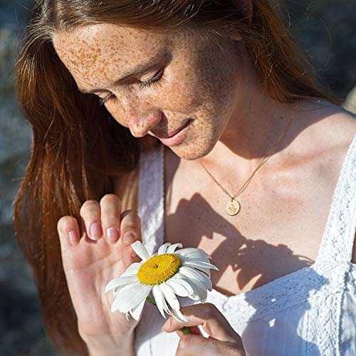 Myears Women Birth Flower Necklace Gold Coin Engraved Disc Month October Marigold Flower Bouquet Pendant 14K Gold Plated Dainty Chain Personalized Floral Jewelry Birthday Gift #TOP2