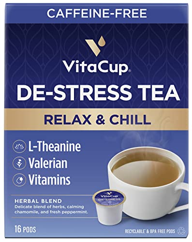 Vitacup Destress Tea & Genius Decaf Coffee Pod 32Ct. Bundle Vitamin Infused Recyclable Single Serve Pods Compatible With K-Cup Brewers Including Keurig 2.0 #TOP1