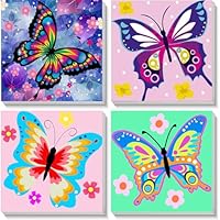 4 Pack Butterfly Paint by Number for Kids with Wooden Frame, Paint by Numbers for Kids Butterflies Ages 4-8-12, Easy Painting with Numbers DIY Acrylic Oil Painting Kits for Home Wall Decor (8X8 inch)