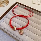 JIJIBA 2023 Chino Fortuna Cuerda roja Trenza Pulsera Conejo Buena Suerte Colgante Pulsera Femenina Retro Año Nuevo Pulsera de Cuerda de Mano