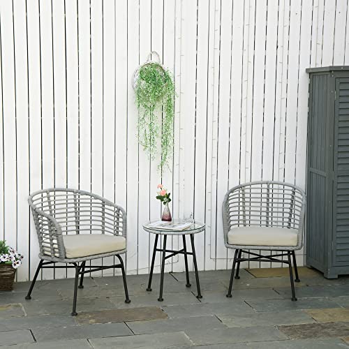Outsunny 3 Piece Patio Bistro Set, PE Rattan Outdoor Furniture for Porch, Backyard, Apartment, Balcony