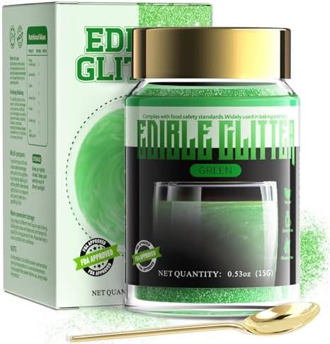 ANRZO Essbares Glitzerpulver für Getränke (Grün) – FDA-zertifiziert, Vegan Essbar Glitzer für Drinks, Cocktails, Kuchen & Mehr – Trinkbares & Geschmacksneutrales 15g