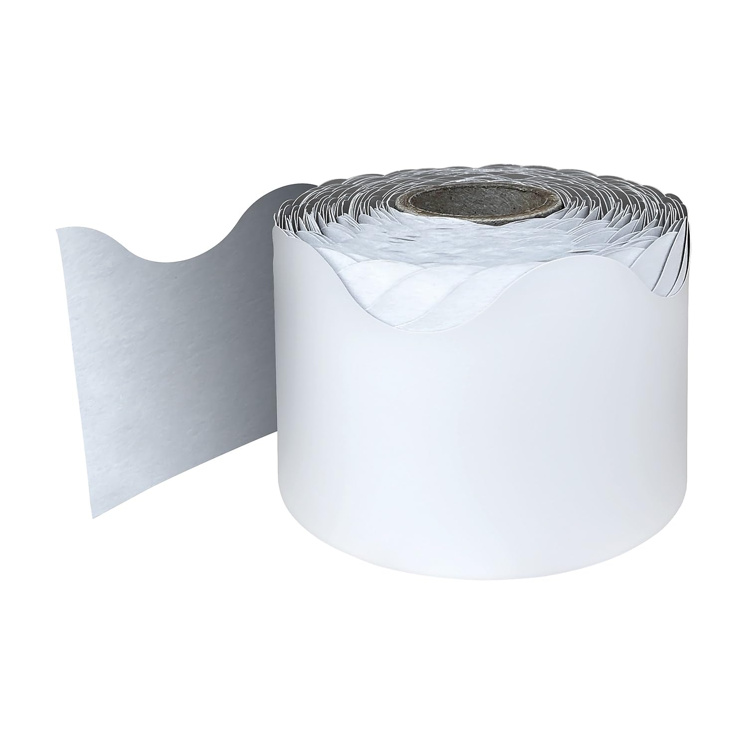 Carson Dellosa Education 65Ft of White Bulletin Board Borders, 1 Roll of Scalloped Trim for Rolling Whiteboard, Cork and Posterboard, Party, Office