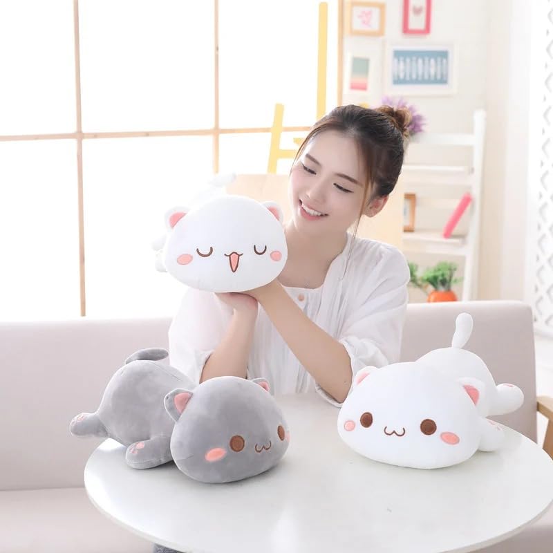 Image of Peach Goma Cat Plush - Soft Cat Plush Pillow - Adorable Grey Goma & White Peach Stuffed Animal Toy, Perfect for Cuddling, Decor, Gifts for Kids, Boyfriend, Girlfriend - Elegant Plush - 40cm