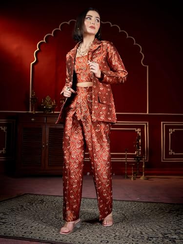 Image of PURVAJA Women's Full Sleeve Crop Top Trouser Printed Co-Ords Set