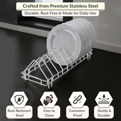 Image of Plantex Plate Stand for Kitchen Cabinet /Dish Organizer with Minor Surface Marks from Transit, Fully Quality Checked /10 Slot Plate Rack Holder (Slot - 10, Pack of 1)