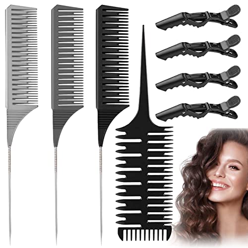 8 Tamaños Peine Mechas Kit Pettine Balayage Set Mechas Comb Pelo Peines De Peluqueria Profesional Antiestático Herramienta De Peinado Para Peluquería, Tejer, Corte, Mechas Ombré Hombres Mujeres Negro