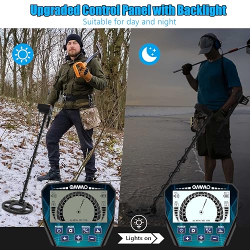 OMMO Metal Detector, Analog Pointer Metal Detector for Adults with 4.3IN Backlight Screen 10'' Waterproof Coil, All &Disc&PP Mode, for Detecting Gold Coin Treasure Hunting - Thumbnail 7