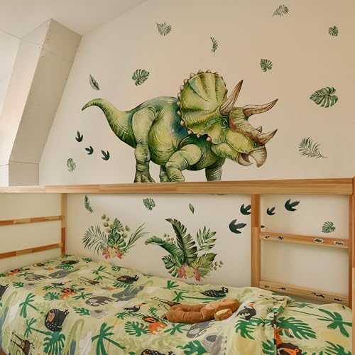 Vinilo decorativo de pared con Triceratops verde 49.21x34.25 in miniatura 3