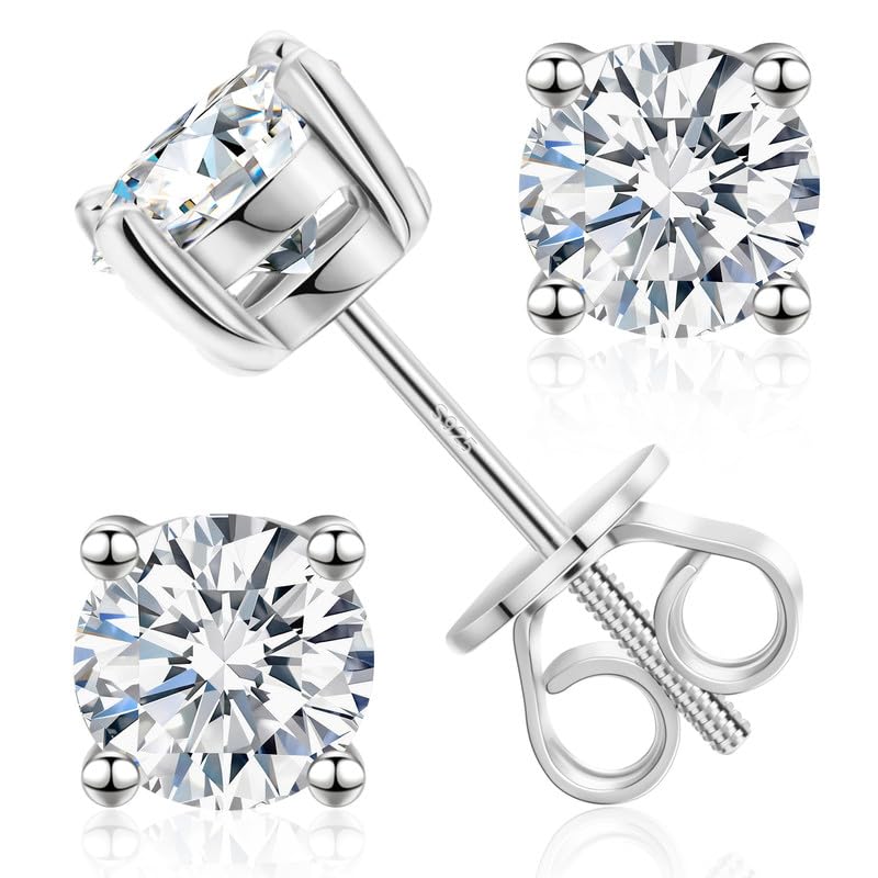 Lab Grown Diamond Stud Earrings Screw Back for Women Round Cut IGI Certified D Color VVS1 Clarity Hypoallergenic Fine Jewelry Gift