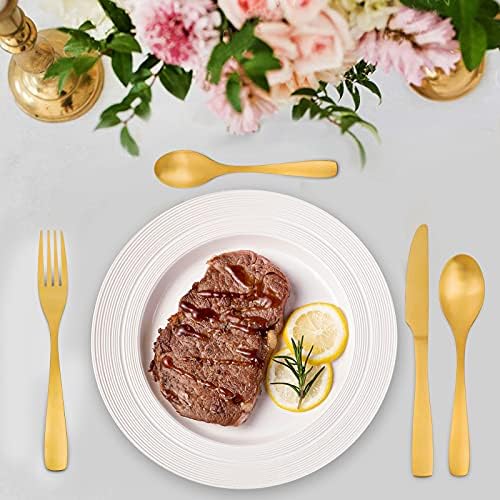 HOLIHIGH 24 Pieces Matte Gold Stainless Steel Cutlery Set for 6 People, Matt Finish, Gold Flatware Tableware Set, Silverware with Spoon Knife and Fork Set, Easy Clean, Dishwasher Safe